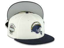 Load image into Gallery viewer, (Corduroy Visor) Los Angeles Chargers New Era NFL 59FIFTY 5950 Fitted Cap Hat Cream Crown Navy Blue Visor Navy/White/Yellow Logo 2006 All-Star Game Side Patch