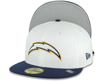 Load image into Gallery viewer, Los Angeles Chargers New Era NFL 59FIFTY 5950 Fitted Cap Hat White Crown Navy Blue Visor White/Navy Blue/Yellow Logo Gray UV