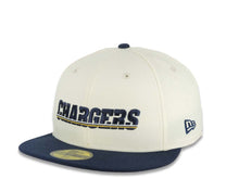 Load image into Gallery viewer, Los Angeles Chargers New Era NFL 59FIFTY 5950 Fitted Cap Hat Cream Crown Navy Blue Visor Navy Blue Script Logo 2004 Probowl Hawaii Side Patch