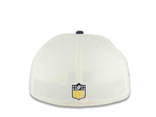Load image into Gallery viewer, Los Angeles Chargers New Era NFL 59FIFTY 5950 Fitted Cap Hat Cream Crown Navy Blue Visor Super Chargers Script Helmet Logo 50th Anniversary Side Patch