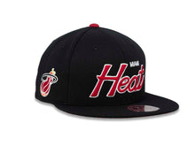 Load image into Gallery viewer, Miami Heat Mitchell & Ness NBA Fitted Cap Hat Black Crown/Visor Red/White Text/Script Logo