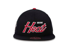 Load image into Gallery viewer, Miami Heat Mitchell & Ness NBA Fitted Cap Hat Black Crown/Visor Red/White Text/Script Logo