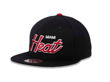 Load image into Gallery viewer, Miami Heat Mitchell & Ness NBA Fitted Cap Hat Black Crown/Visor Red/White Text/Script Logo