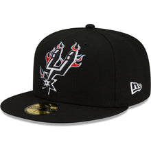 Load image into Gallery viewer, San Antonio Spurs New Era NBA 9FIFTY 950 Snapback Cap Hat Black Crown/Visor White With Flames Logo Sky Blue UV (Team Fire)