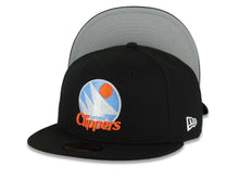 Load image into Gallery viewer, San Diego Clippers New Era NBA 59FIFTY 5950 Fitted Cap Hat Black Crown/Visor White/Sky Blue/Orange Retro Logo Gray UV