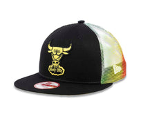 Load image into Gallery viewer, Chicago Bulls New Era NBA 9FIFTY 950 Snapback Mesh/Trucker Cap Hat Black/Tie Die Crown Black Visor Black/Yellow Logo (Clear Pop)