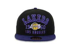 Load image into Gallery viewer, Los Angeles Lakers New Era NBA 59FIFTY 5950 Fitted Cap Hat Black Crown Purple Visor Team Color Text Logo (Word Knock)