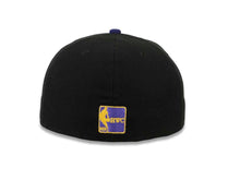 Load image into Gallery viewer, Los Angeles Lakers New Era NBA 59FIFTY 5950 Fitted Cap Hat Black Crown Purple Visor Team Color Text Logo (Word Knock)