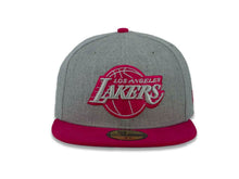 Load image into Gallery viewer, Los Angeles Lakers New Era NBA 59FIFTY 5950 Fitted Heather Cap Hat Gray Crown Magenta Visor Gray/Magenta Logo