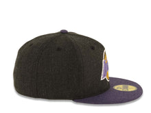 Load image into Gallery viewer, Los Angeles Lakers New Era NBA 59FIFTY 5950 Fitted Heather Cap Hat Black/Gray Crown Purple Visor Team Color Logo
