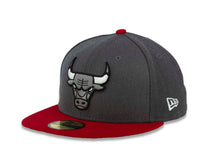 Load image into Gallery viewer, Chicago Bulls New Era NBA 59FIFTY 5950 Fitted Cap Hat Shader Heather Dark Gray Crown Red Visor Gray/Whhite Logo
