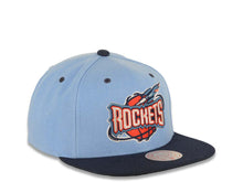 Load image into Gallery viewer, Houston Rockets Mitchell & Ness NBA Snapback Lotto Cap Hat Sky Blue Crown Navy Blue Visor Team Color Logo NBA Draft Side Patch