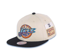 Load image into Gallery viewer, Utah Jazz Mitchell & Ness NBA Snapback Hardwood Classics Cap Hat Cream Crown Black Visor Team Color Logo