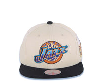 Load image into Gallery viewer, Utah Jazz Mitchell & Ness NBA Snapback Hardwood Classics Cap Hat Cream Crown Black Visor Team Color Logo
