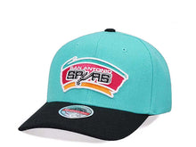 Load image into Gallery viewer, San Antonio Spurs Mitchell & Ness NBA Snapback Flex Cap Hat Teal Crown Black Visor Team Color Logo