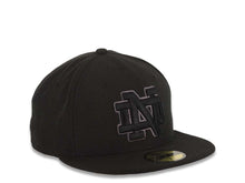 Load image into Gallery viewer, Notre Dame Fighting Irish New Era NCAA 59FIFTY 5950 Fitted Cap Hat Black Crown/Visor Black/Dark Gray Logo