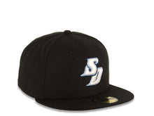 Load image into Gallery viewer, University of San Diego Toreros New Era NCAA 59FIFTY 5950 Fitted Cap Hat Black Crown/Visor White/Sky Blue Logo Gray UV