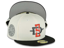 Load image into Gallery viewer, San Diego State Aztecs New Era NCAA 59FIFTY 5950 Fitted Cap Hat Cream Crown Black Visor Team Color Logo Aztec Calendar Side Patch