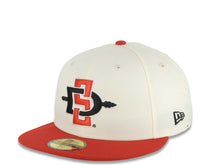 Load image into Gallery viewer, San Diego State Aztecs New Era NCAA 59FIFTY 5950 Fitted Cap Hat Cream Crown Red Visor Black/Red Logo 2023 Final Four Houston Side Patch