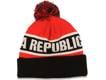 Load image into Gallery viewer, California Republic Pom Cuffed Beanie/Knit Red/Black/White Crown/Visor California Bear with Star Logo