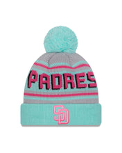 Load image into Gallery viewer, (City Connect) San Diego Padres New Era MLB Cuffed Pom Beanie/Knit Hat Light Teal/Magenta Crown/Visor Pink Logo