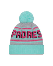 Load image into Gallery viewer, (City Connect) San Diego Padres New Era MLB Cuffed Pom Beanie/Knit Hat Light Teal/Magenta Crown/Visor Pink Logo