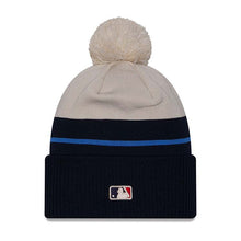Load image into Gallery viewer, (City Connect) Los Angeles Dodgers New Era MLB Cuffed Pom Knit Hat Cream/Navy Crown/Visor Cream Logo