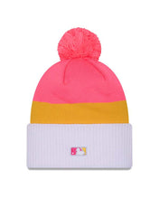 Load image into Gallery viewer, (City Connect) San Diego Padres New Era MLB Cuffed Pom Beanie/Knit Hat Magenta/Yellow/White Crown/Visor Magenta Logo