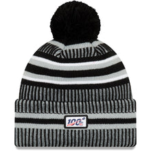 Load image into Gallery viewer, Oakland Raiders New Era NFL Cuffed Pom Knit Beanie Hat Black/Gray Crown/Visor Team Color Logo (2019 Sideline)