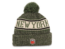 Load image into Gallery viewer, New York Jets New Era NFL Cuffed Pom Sideline Beanie/Knit Hat Green/White Crown/Visor Team Color Logo
