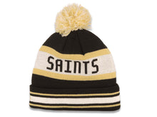 Load image into Gallery viewer, New Orleans Saints New Era NFL Cuffed Pom Jake Beanie/Knit Hat Black/Wheat/White Crown/Visor Team Color Logo