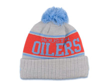 Load image into Gallery viewer, Houston Oilers New Era Cuffed Pom Stripe A3 Beanie/Knit Hat Gray/Sky Blue/Red Crown/Visor Team Color Logo