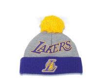 Load image into Gallery viewer, (Toddler) Los Angeles Lakers Adidas NBA Kid Pom Knit/Beanie Gray/Yellow/Purple Crown/Visor Team Color Logo