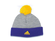 Load image into Gallery viewer, (Toddler) Los Angeles Lakers Adidas NBA Kid Pom Knit/Beanie Gray/Yellow/Purple Crown/Visor Team Color Logo