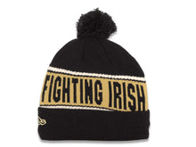 Load image into Gallery viewer, Notre Dame Fighting Irish New Era Cuffed Pom Chant Beanie/Knit Hat Navy Blue/Wheat Crown/Visor Team Color Logo