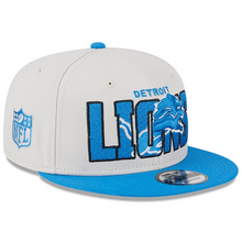 Load image into Gallery viewer, Detroit Lions New Era NFL 9FIFTY 950 Snapback Cap Hat Stone Crown Royal Blue Visor Team Color Logo (2023 Draft On Stage)