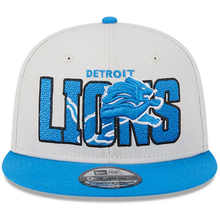 Load image into Gallery viewer, Detroit Lions New Era NFL 9FIFTY 950 Snapback Cap Hat Stone Crown Royal Blue Visor Team Color Logo (2023 Draft On Stage)