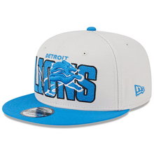 Load image into Gallery viewer, Detroit Lions New Era NFL 9FIFTY 950 Snapback Cap Hat Stone Crown Royal Blue Visor Team Color Logo (2023 Draft On Stage)