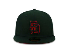 Load image into Gallery viewer, San Diego Padres New Era MLB 59Fifty 5950 Fitted Cap Hat Black Crown/Visor Black/Red Logo