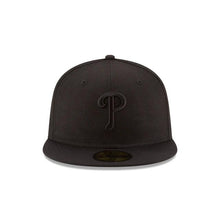 Load image into Gallery viewer, Philadelphia Phillies New Era MLB 59Fifty 5950 Fitted Cap Hat All Black Crown/Visor Black Logo