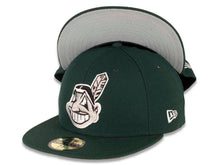 Load image into Gallery viewer, Cleveland Indians New Era MLB 59FIFTY 5950 Fitted Cap Hat Dark Green Crown/Visor Dark Gray/White Chief Wahoo Logo