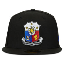 Load image into Gallery viewer, Philippines New Era 59FIFTY 5950 Fitted Cap Hat Black Crown/Visor Philippines Crest Flag Logo 3 Stars Back Logo