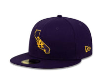 Load image into Gallery viewer, Los Angeles Dodgers New Era MLB 59FIFTY 5950 Fitted Cap Hat Purple Crown/Visor Purple/Yellow Map Logo