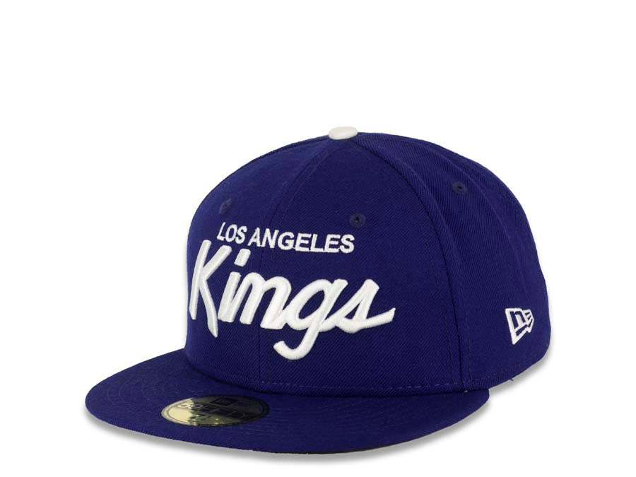 Los Angeles Kings New Era NHL 59FIFTY 5950 Fitted Cap Hat Royal Blue Crown/Visor White “Text” Logo 6 7/8