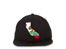 Load image into Gallery viewer, California State New Era 59FIFTY 5950 Fitted Cap Hat Black Crown/Visor California Republic Flag Inside California State Map Logo