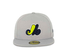 Load image into Gallery viewer, Montreal Expos New Era MLB 59FIFTY 5950 Fitted Cap Hat Gray Crown/Visor Navy/Cyber Green Logo Navy UV