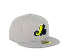 Load image into Gallery viewer, Montreal Expos New Era MLB 59FIFTY 5950 Fitted Cap Hat Gray Crown/Visor Navy/Cyber Green Logo Navy UV