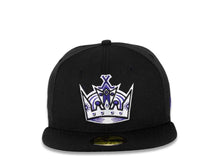 Load image into Gallery viewer, Los Angeles Kings New Era NHL 59FIFTY 5950 Fitted Cap Hat Black Crown/Visor White/Purple “Crown” Vintage Old School Logo