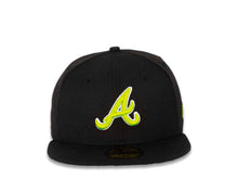 Load image into Gallery viewer, Atlanta Braves New Era MLB 59FIFTY 5950 Cap Hat Black Crown/Visor Cyber Green/White Logo