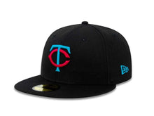 Load image into Gallery viewer, Minnesota Twins New Era MLB 59FIFTY 5950 Fitted Cap Hat Black Crown/Visor Blue/Red Logo